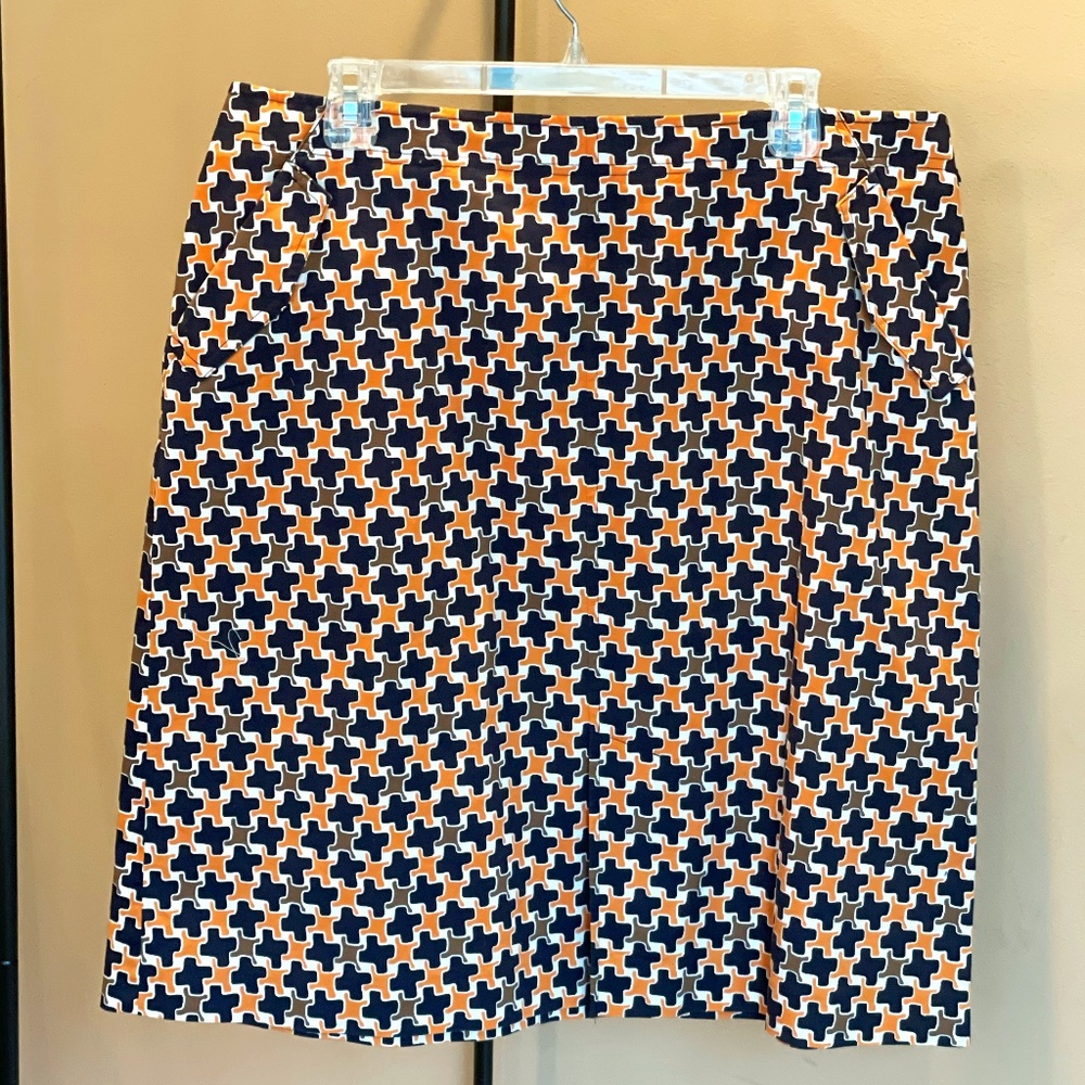 Talbots Orange, White, Navy, and Brown Stretch Skirt